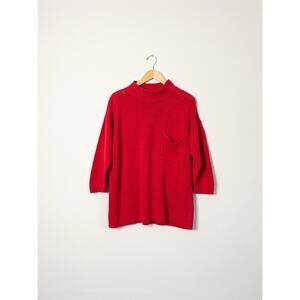 Vintage The Import Workshop Red Linen Cotton Mock Neck Sweater L